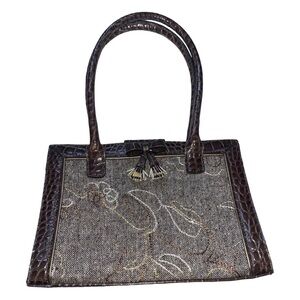 Vintage Liz Claiborne Wool Blend Tweed Embroidered Micro Shoulder Bag